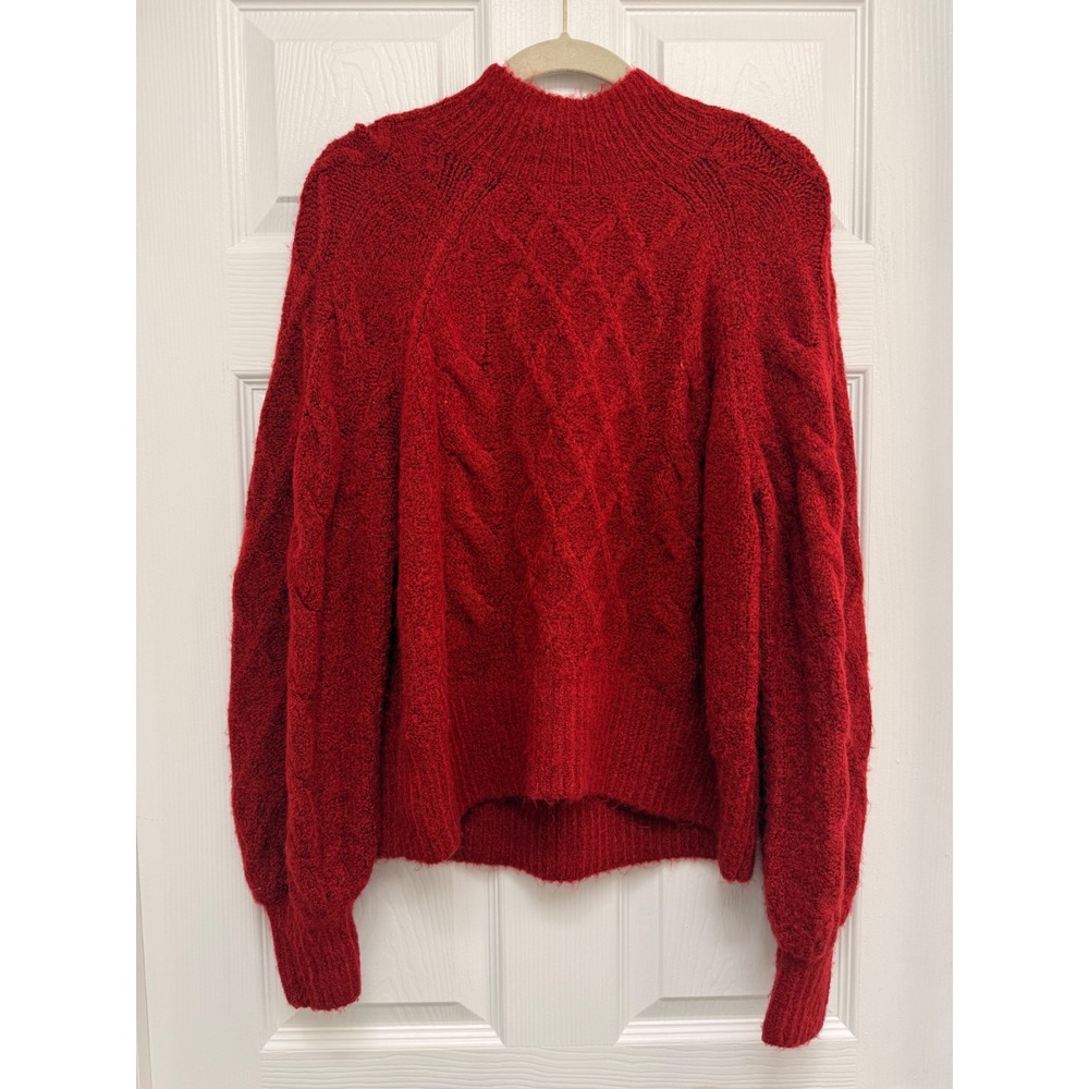 Abercrombie & Fitch Red Cable Knit Mock Neck Sweater Small Raglan Sleeve